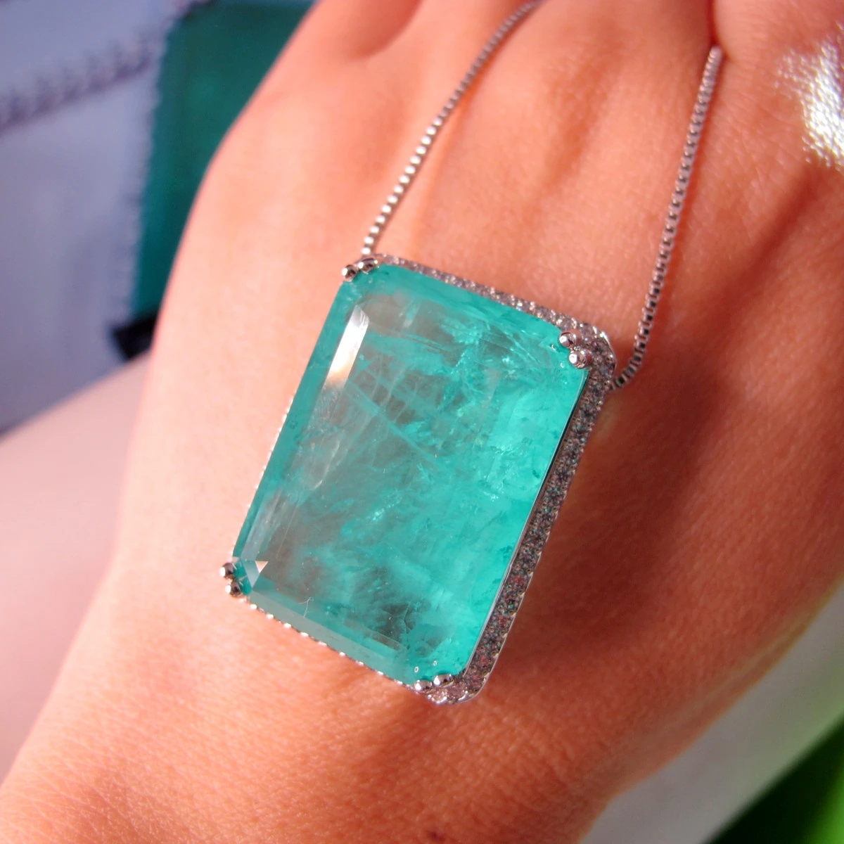 Большой кулон с изумрудным камнем Paraiba 20*28 мм ожерелье синим подвески из