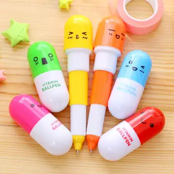 

Adeeing Ball-point Pen Cartoon Retractable Capsule Shape Smiling Face Ballpoint Pen Student Promotional Gift Stationery d25