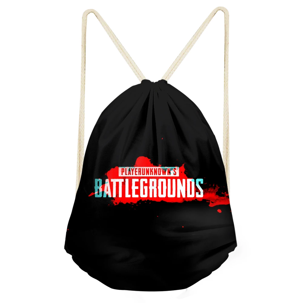THIKIN 3D Черная мужская сумка с принтом игры-PUBG, крутой рюкзак на шнурке с логотипом на заказ, водонепроницаемая сумка, модные детские подарочные сумки для мальчиков