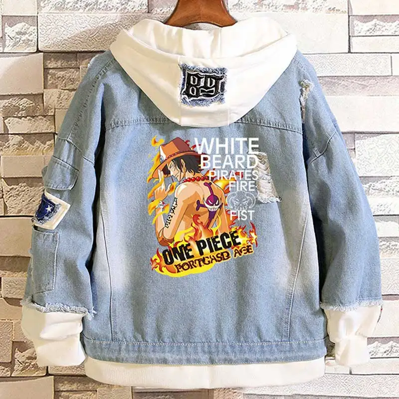Anime Een Stuk Portgas D Ace Fire Fist Casual Gelaagde Denim Jassen Verzwakte Rib Lange Mouw Hooded Jean Jacket Losse cowboy Jas Anime Een Stuk Portgas D Ace Fire Fist Casual Gelaagde Denim Jassen Verzwakte Rib Lange Mouw Hooded Jean Jacket Losse cowboy Jas
