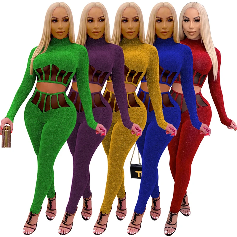 

RStylish Sporty Two Piece Outfis Women Long Sleeve Patchwork Crop Top Skinny Pants Jogger Sets Tracksuit Clubwear Fashion 2020