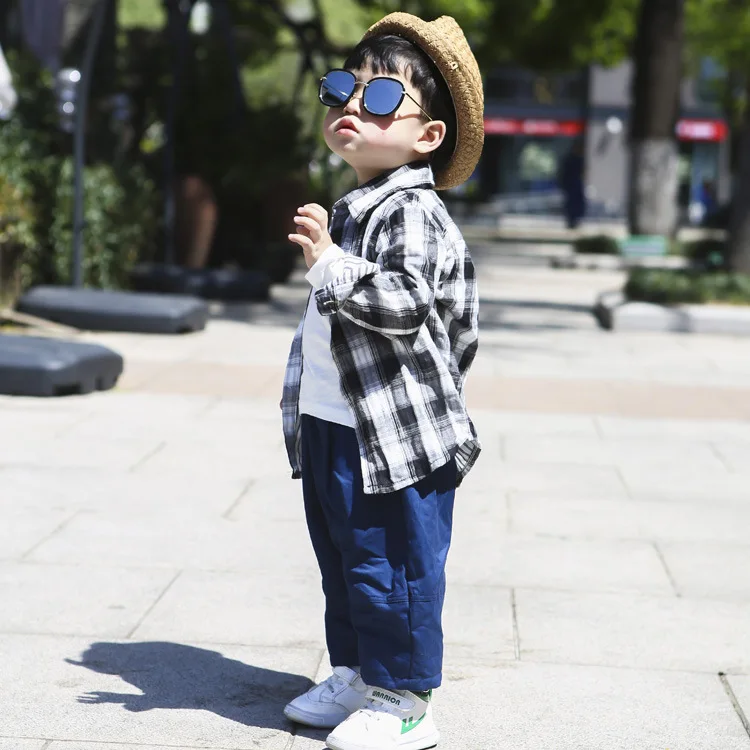 Autumn Kids Baby Boys Clothes Shirts Big Plaid Loose Shirts for Little GirlsToddler Long Sleeve Tops Children's Clothing - Цвет: Black