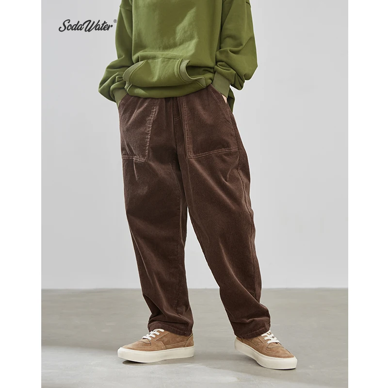 SODAWATER Men Corduroy Pants Harajuku Loose Fit Casual Cotton Long Trousers Autumn Winter Basic Vintage Male 93325W| |