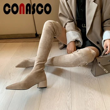 

CONASCO Fashion Sexy Women Over-The-Knee Boots Women Autumn Winter New Pointed Toe High Heels Shoes Woman Concise Stretch Boots