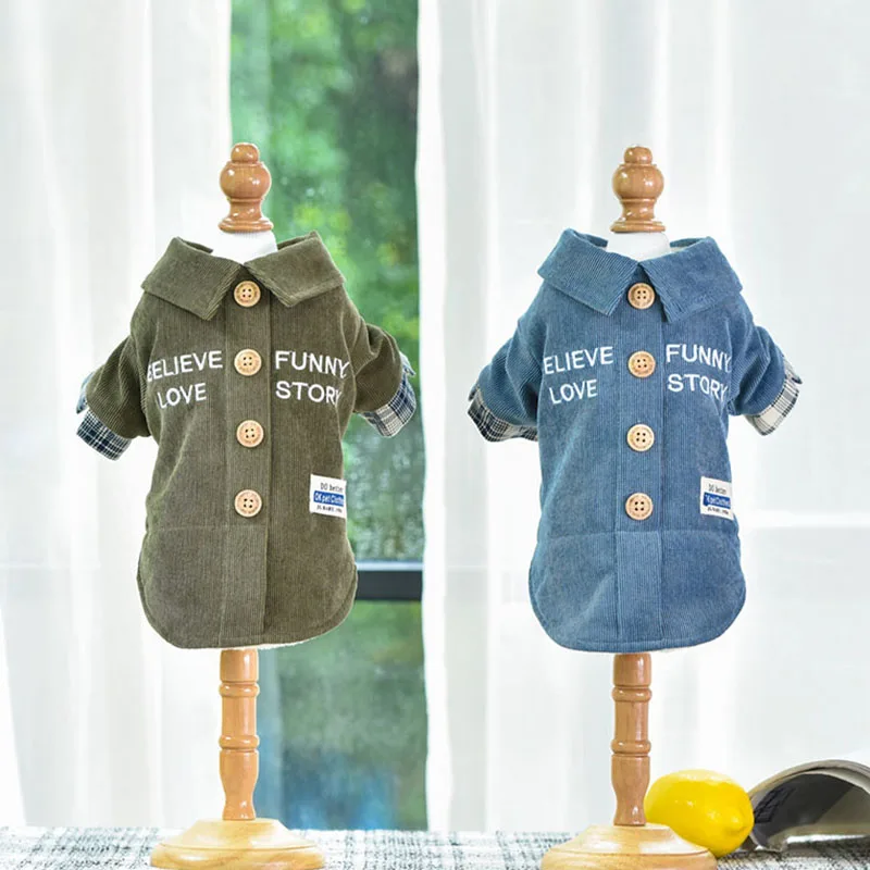 

Boy Dog Winter Warm Coat Jacket Corduroy Buttons Pet Puppy Hoodie Warm Apparel