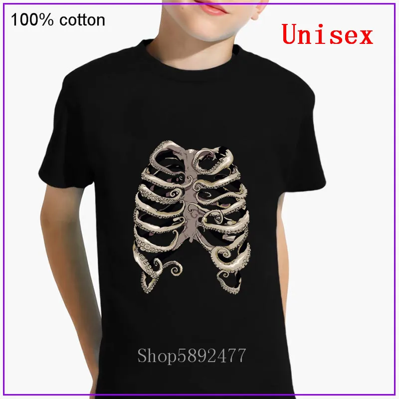 Хлопковая ткань с коротким рукавом новинка детские футболки-скелетоны для