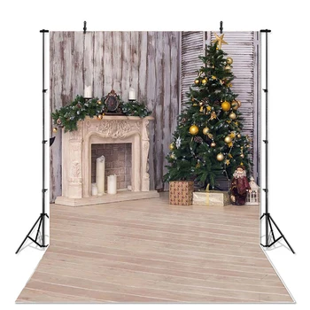 

Christmas Photography Background Christmas Tree Fireplace Gift Wooden Floor Backdrop Party Decoration Banner For Photo Studio