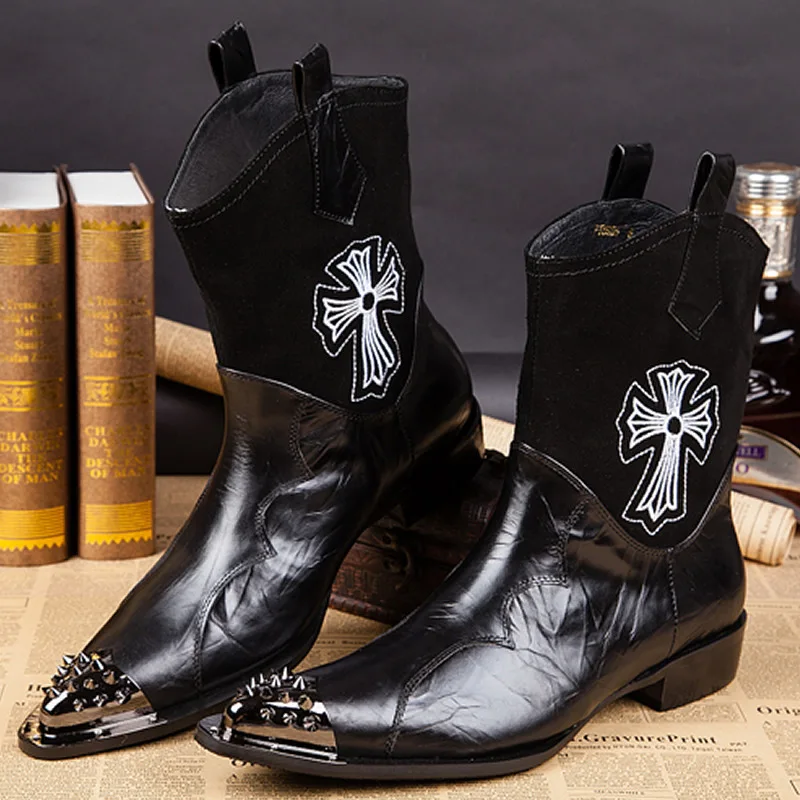 

Dress High Top Cow Leather Shoes Short Boots Martin Boots Short Boots Tube Coturno Pointed Toe Ankle Genuine Leather Zip