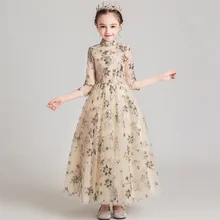 Новое Стильное Пышное длинное платье принцессы с блестками для девочек от 3 до 14 лет Детское роскошное осеннее платье с длинными рукавами для дня рождения, свадьбы, вечеринки, модельная одежда, костюмы для выступлений на фортепиано