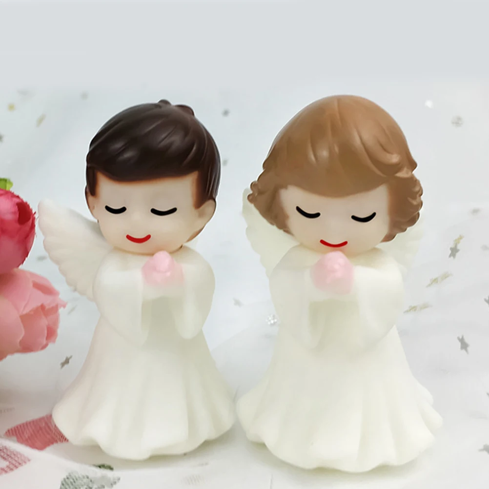 2 Pcs Angels Figurines Cake Topper Vinyl Sculpture Cake Decoration Desktop Car Party Ornament(Boy And Girl