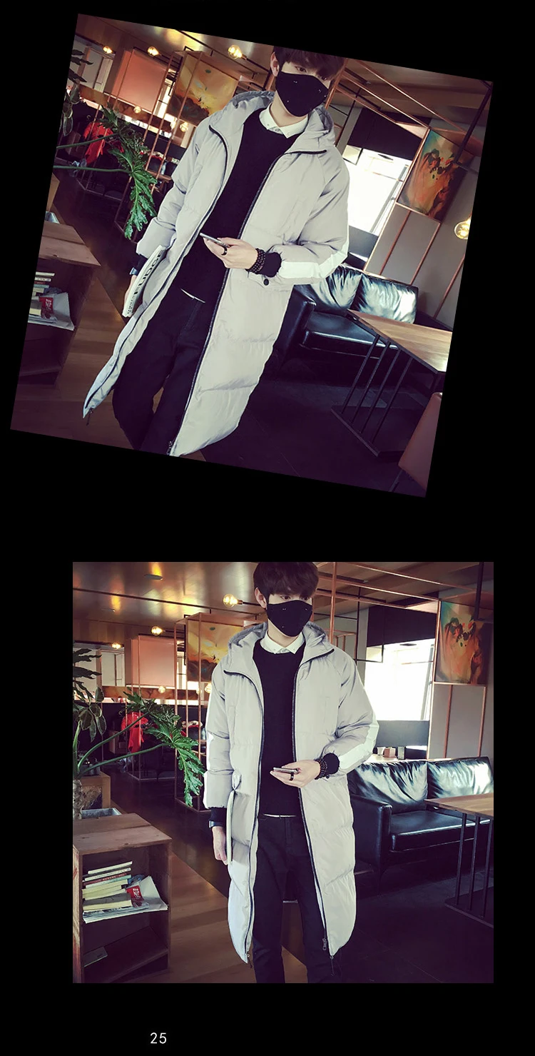 Winter Men Mid-length Thick down Jacket Youth Students Trend Couples Korean-style Slim Fit Winter Cotton Overcoat