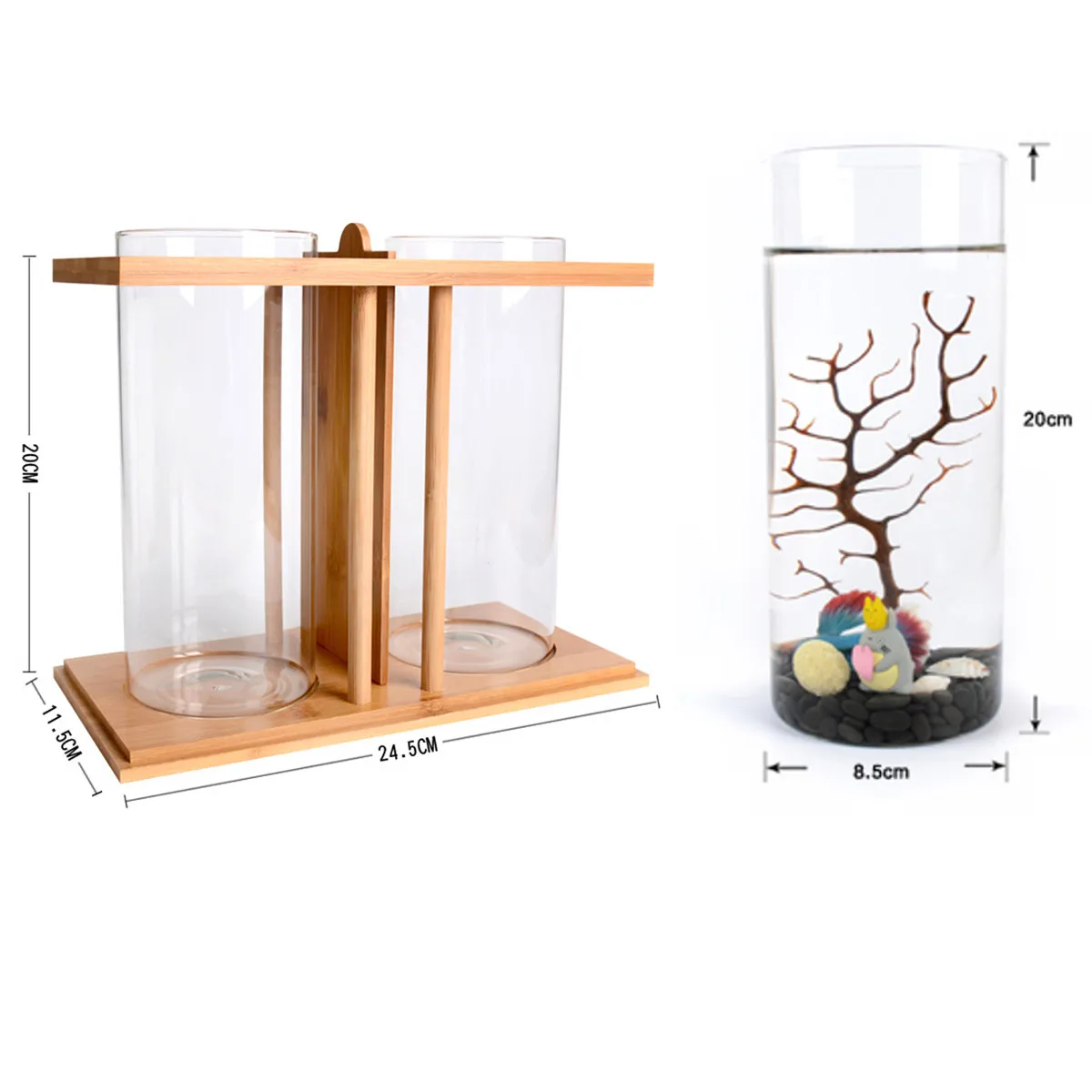 

Hot New Mini Aquarium Bamboo Mini Clear Dual Glass Plant Fish Tank LED Lighting Goldfish Desktop Landscape Decoration Aquarium A
