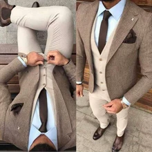 Джентльменский зимний твид, мужские деловые костюмы, смокинги для жениха, мужские вечерние костюмы для выпускного вечера, комплекты с брюками(куртка+ жилет+ брюки+ галстук