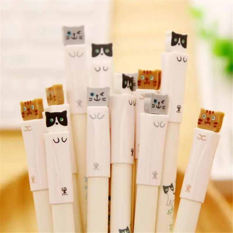 4 шт./компл. милый кот ручки для писания, для офиса Stylo с ультратонким стержнем случайный канцелярская Цвет принадлежности из «звериной школы» для девочек и I0N7