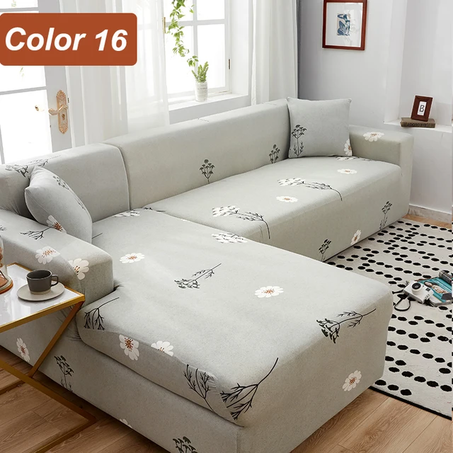 L-Shaped Sofa Cover Corner Sofa Slipcovers Elastic Chaise Cover 1/2/3/4 Seater Stretch Sectional Couch Armchair Cover Protector Color 16