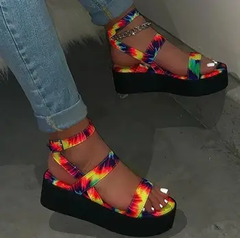 

2020 Sandals Women Wedges Mixed Colors Buckle Strap Open Toe Sandals Summer Chaussures Femme Platform Sandals Sandalia Feminina