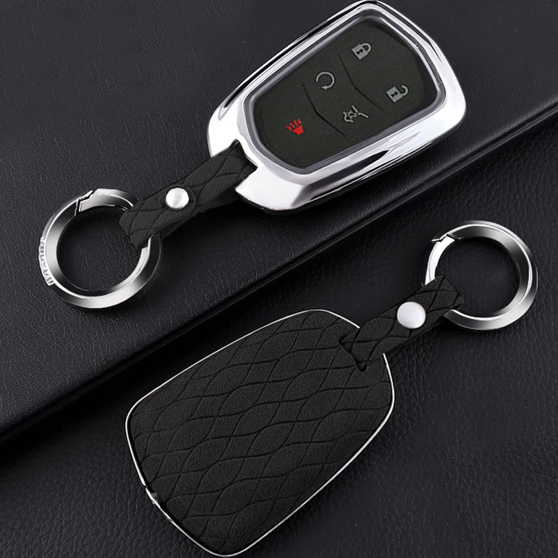 

For Cadillac XT4 XT5 CTS CT6 Escalade Suede Leather Zinc Alloy Car Key Case Cover Holder Cover With Keychain Accessories Parts