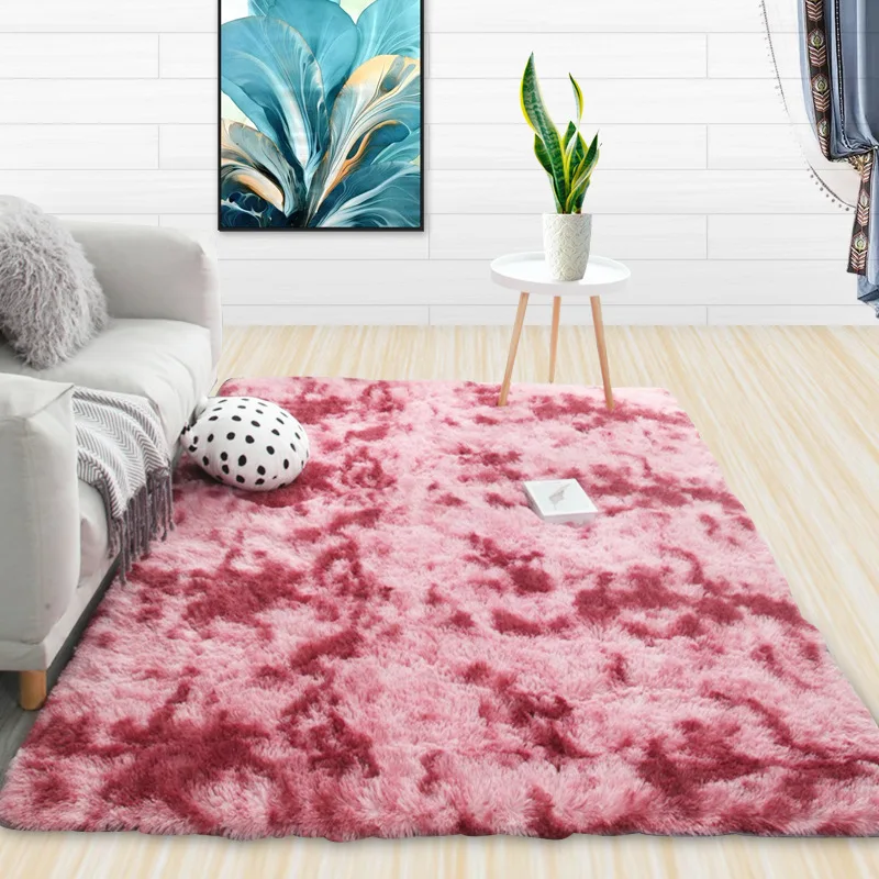 

Hot Shaggy Tie-Dyed Gradient Color Plush Soft Carpet Thickened Anti-Slip Floor Mat for Bedroom Living Room Decor Mats Silky Rugs