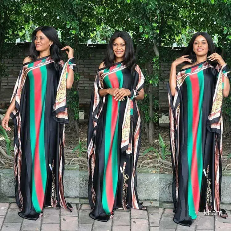 

BacklakeGirls African Women Evening Dress Silk Fabric Pattern Printing Boat Neck Evening Gowns With Headscarf Longue Robe