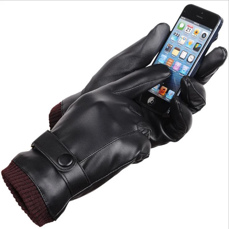 

Puimentiua Autumn Winter Men Outdoor Gloves PU Leather Thin Touches Screen Keep Warm Police Search Driver Man Full Finger Glove