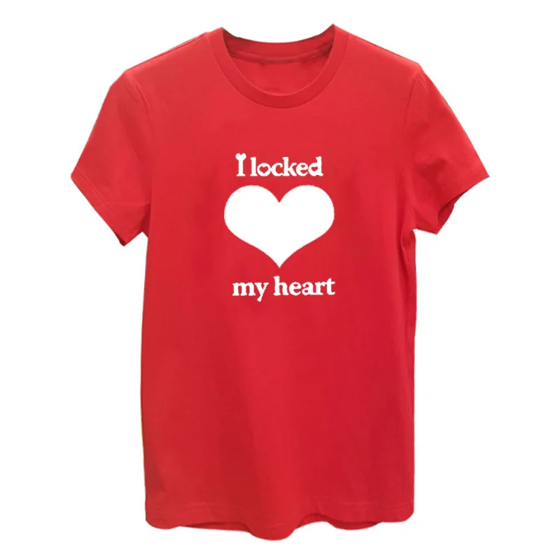 P3025WRed Футболка с надписью «I Locked My Heart I Found The Key», летние топы для влюбленных, забавные повседневные футболки для мужчин и женщин, подходящая одежда на каждый день - Цвет: P3025WRed