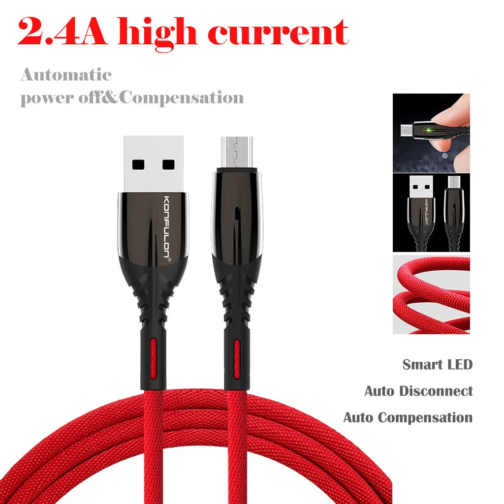 Полностью автоматическое отключение питания мини USB 1 м микро USB прочная линия передачи данных 2.4A высокоскоростное зарядное устройство для телефонов Android кабель zz6