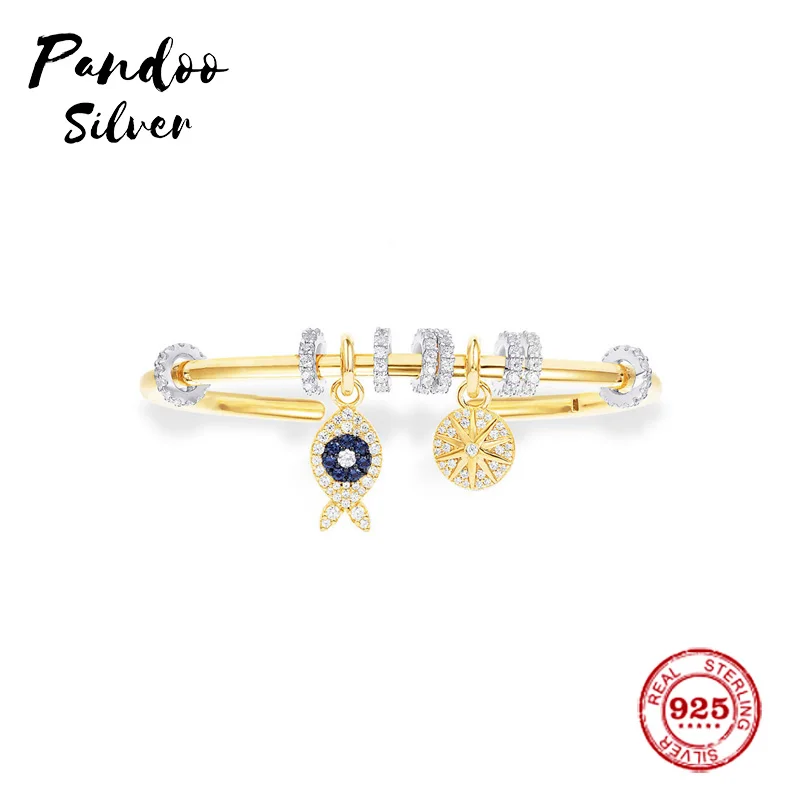 

Fashion Charm Sterling Silver Copy 1:1 Copy,Fish And Sliding Rings Open Cuff Bracelet Women Monaco Jewelry Gift With Logo