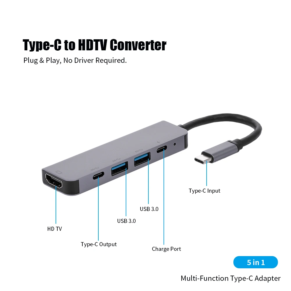 5-Порты и разъёмы 5IN1 Тип с разъемами типа C и USB C PD USB* 2 HDTV Тип C адаптер мульти-Многофункциональный преобразователь 4K для Macbook HDTV проектора портативных ПК