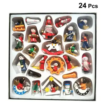 

24pcs Miniature Christmas Wooden Ornaments Christmas Tree Decorations for Home Bar Restaurant Office
