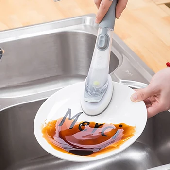 

Washing Pot Brush Bowl Durable Dish Cleaning Tool Skillet Lazy Automatic liquid adding multi-functionHandle Kitchen Supplies