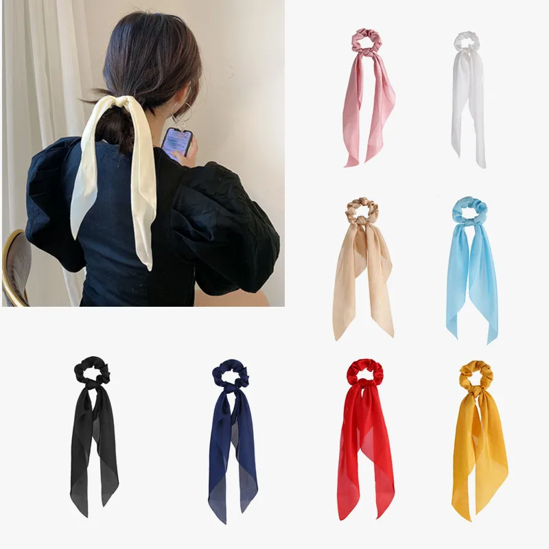 

1PC Pure Color Hair Band Long Ribbon kerchief Scrunchies Elastic Scarf Hair Ties for Women Girls Ponytail Holder Hair Accessorie