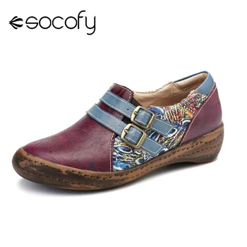 

SOCOFY Retro Flats Embossed Splicing Fancy Multi Colors Pattern Casual Comfy Slip On Zipper Shoes Women Shoes Botas Mujer 2020