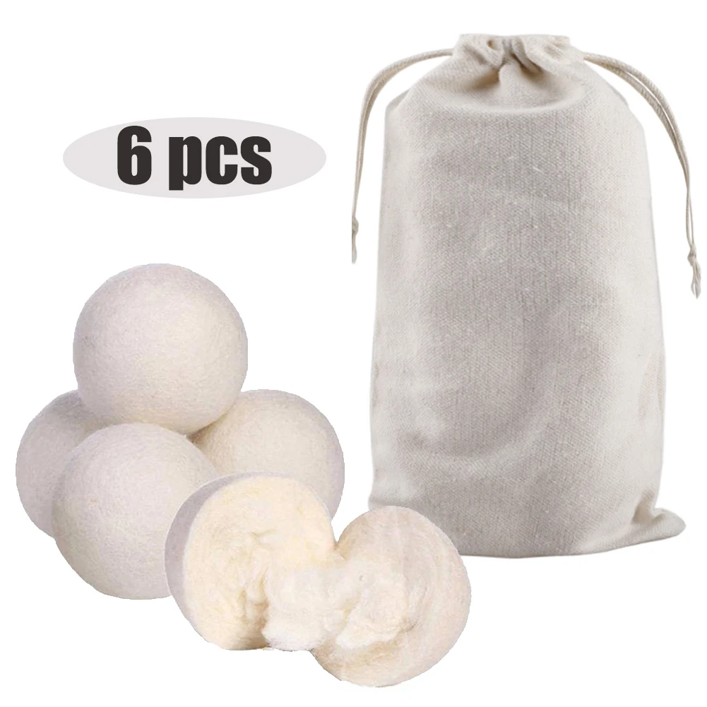 6pcs 3/6 шт Прачечная чистый шар многоразовые натуральные органические Прачечная ткань умягчитель мяч сушилка для органической шерсти премиум-класса шарики - Цвет: 6pcs