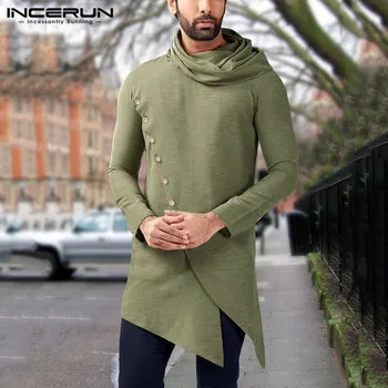 

INCERUN Vintage Indian Men Shirts Long Sleeve 2020 Solid Color Turtleneck Men Muslim Clothes Irregular Long Dress Shirts S-5XL 7