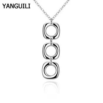 

925 Silver Necklace Fashion Jewelry Square Round Pendant Necklaces Women Men Jewelry Free Shipping