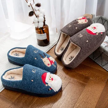 

2019 Winter Cotton Warm Slippers Christmas Cartoon Xmas Deer Women Shoes Lovely santa clause Home Floor Soft non-slip Slippers