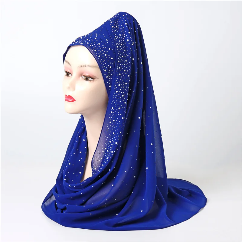 

Pearl Chiffon Scarf Women Fashion Shawl Wrap High Quality Long Bandana Soft Pashmina Rivet Winter Scarves Hijab Femme 2019 New