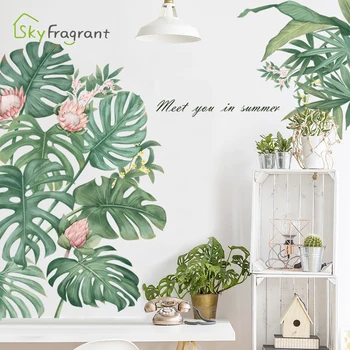 

Nordic small fresh green plants wall sticker corner door stickers self-adhesive bedroom decor living room wall decor home decor