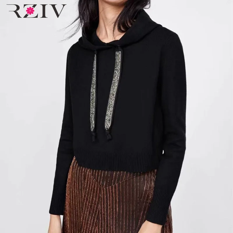 

RZIV autumn and winter women's sweatshirt hoodies casual solid color lace-up hooded sweatshirt
