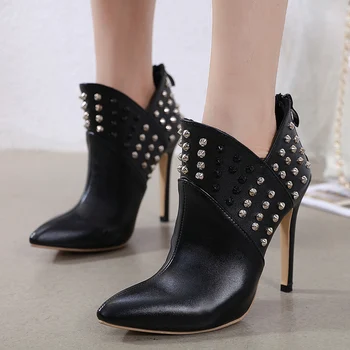 

WEIQIAONA Brand Design New Fashion Women Shoes Short Boots High Heel Pionted Toe Rivets shoes Party Shoes