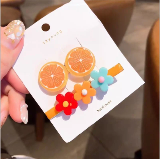 1 Set Of New Girl Cute Cartoon Fruit Animal ColorfulHairpin Iittle Girl Side Clip BB Hairpin Baby Fashion Hair Accessories 2PCS