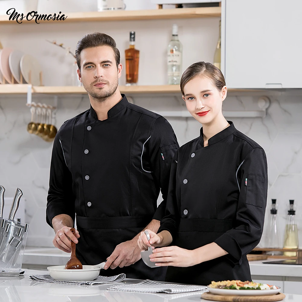 

customizable High quality chef overalls restaurant cooking polyester cotton breathable uniform chef long sleeve Buttons jacket