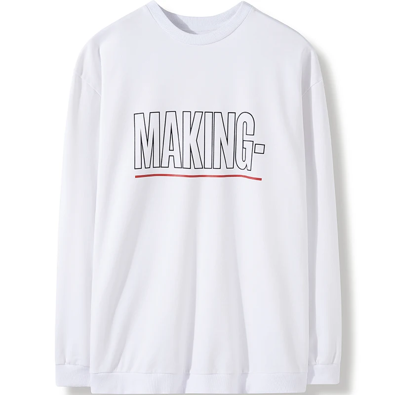 White Markless мужские хлопковые свободные пуловеры с круглым вырезом и длинными рукавами, тонкие футболки, модная дышащая толстовка WYA9411M - Цвет: White
