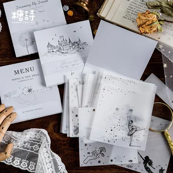 

30 Sheets/lot Old City Dream Translucent Memo Pad Dandelion/Moonlight Black White Write Pad Bookmark Vintage Plant Message Paper