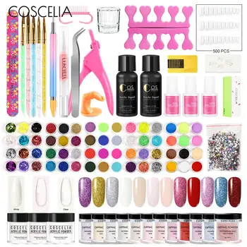 

COSCELIA Acrylic Nail Kit Nail Art Decorations Holographic Glitter Powder Set Nail Brush All For Manicure Tool Kits Nails Kit