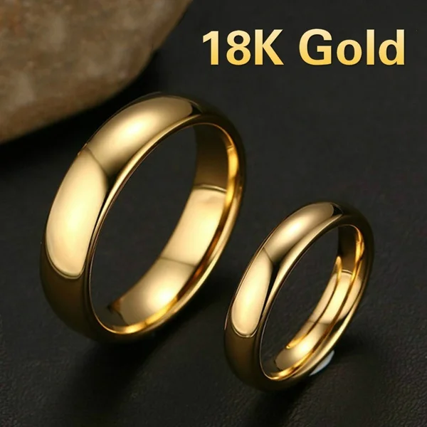 Simple Fashion Style Smooth Stainless Steel Rings Classic Gold Color Couple  For Women And Men Wedding Engagement Jewelry