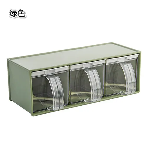 Зеленый Household drawer type seasoning box set kitchen supplies plastic loaded salt sugar spice box seasoning bottle jar mx8031042 - Цвет: Зеленый