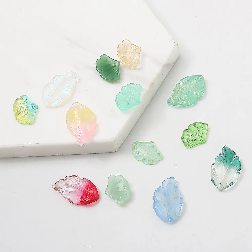 10 teile/los Multi Gradienten Farbe Glas Perlen Verlässt Form Lampwork Bead Für Schmuck Machen Haarnadel Handgemachte DIY Zubehör – Detail 4