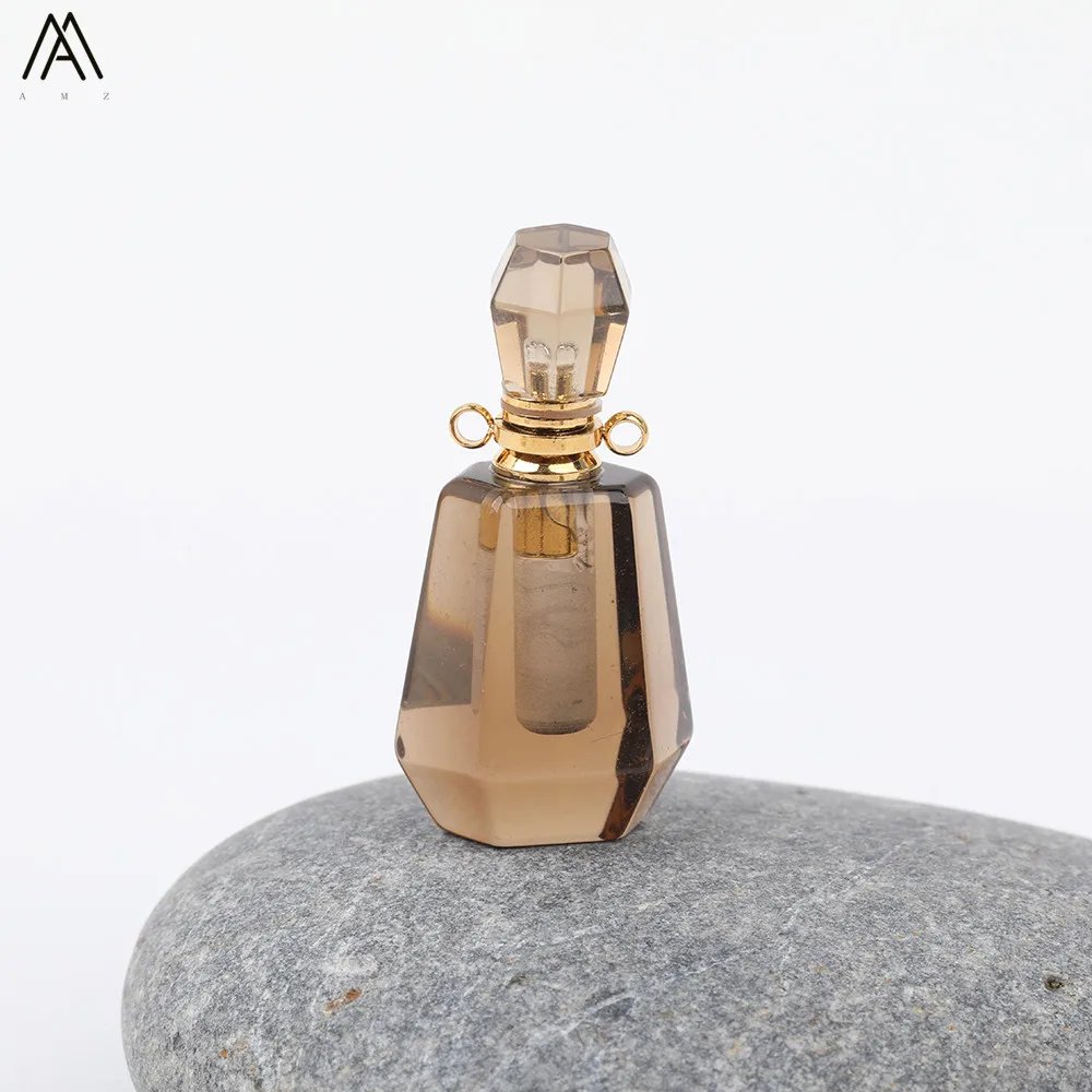 Smoky Quartz Натуральные аметисты кварц Подвеска в виде бутылочки парфюма ожерелье, золото нержавеющая сталь натуральный камень духи ювелирных изделий DSS-227AMBE - Окраска металла: Smoky Quartz