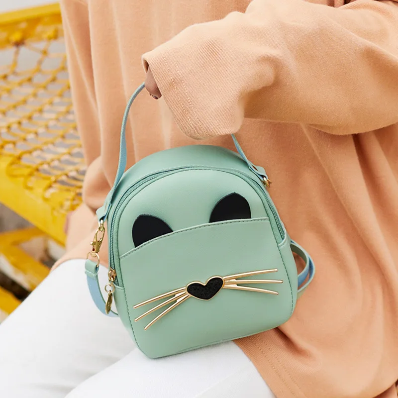 

Hot Girl Cute Mini Backpack Fashionable High Quality PU Handbag Cartoon Cat Multifunctional Lady Small Backpack backpack women